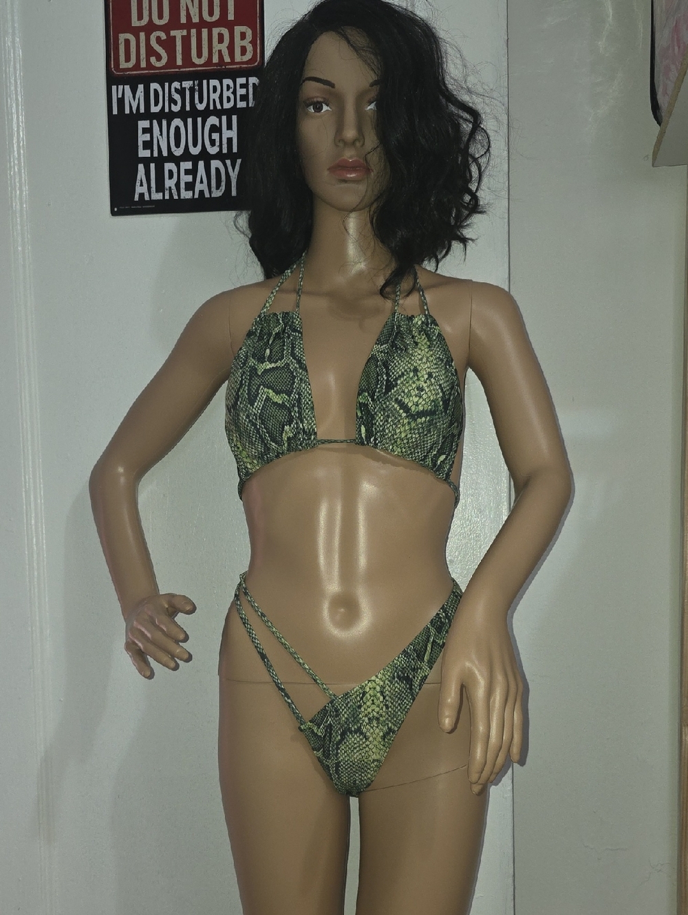 SHEIN Green Snake-Print Halter Bikini Set